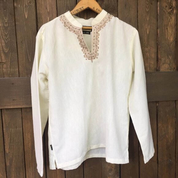 White Linen Indian Tunic || Unisex Linen Top - Picture 4 of 9